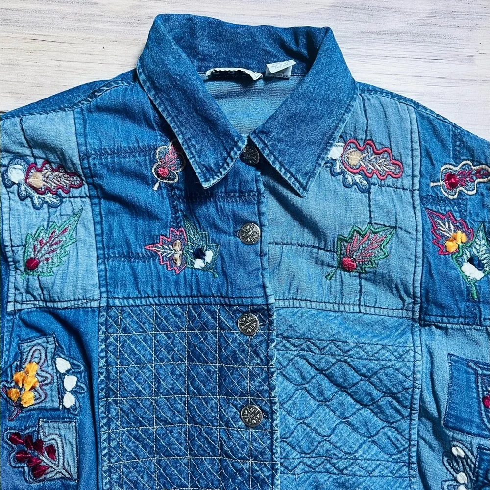 Vintage Embroidered Quilted Denim Shacket XL Coastal Cowgirl Coastal Grandma - Picture 3 of 16